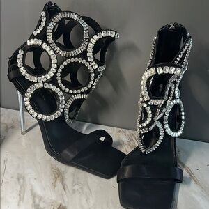 Azalea Wang Terra Sandel with Silver Heels with Crystal Embellishments